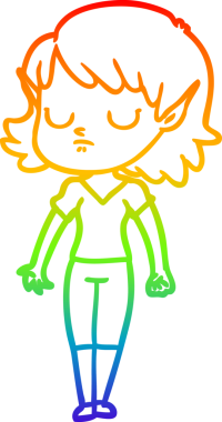 Gökkuşağı gradyan çizgi çizimi bir insan tarafından çizilmiş bir elf kızı