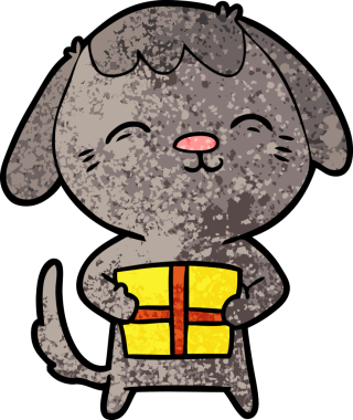 Bir insan tarafından çizilmiş mutlu çizgi film köpeği.