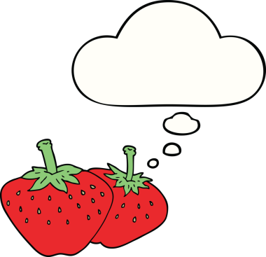 Bir insan tarafından çizilmiş düşünce baloncuklu karikatür çileği