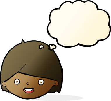 Bir insan tarafından çizilmiş düşünce baloncuklu mutlu bir yüz.