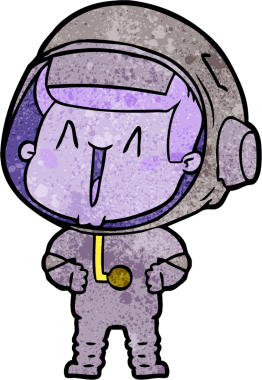 Bir insan tarafından çizilmiş mutlu astronot çizgi filmi.