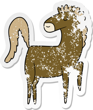 Bir insan tarafından çizilmiş mutlu çizgi film atının sıkıntılı çıkartması.