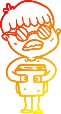 Sıcak bir çizgi film karakteri çizimi. Bir insan tarafından çizilmiş gözlük takan çizgi film çocuğu.