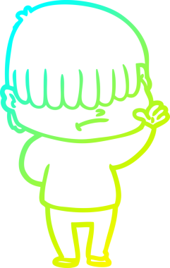 Bir insan tarafından çizilmiş dağınık saçlı bir çizgi film çocuğu çizimi.