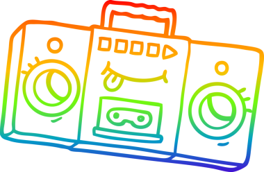 gökkuşağı gradyan çizgi çizimi bir insan tarafından çizilmiş retro kaset çalar