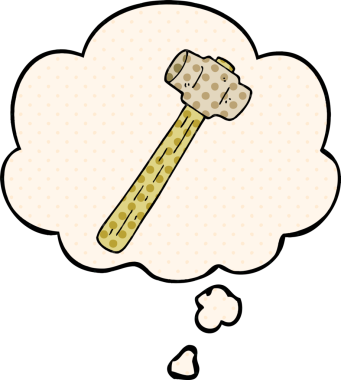 Çizgi roman tarzında bir insan tarafından çizilmiş düşünce baloncuğu olan bir balyoz.