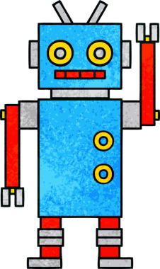 Bir insan tarafından çizilmiş dans eden bir robotun retro grunge dokusu.