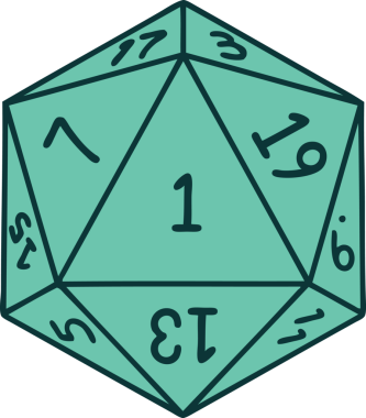 Retro Dövme Biçimi Doğal 1D20 zar bir insan tarafından çizildi