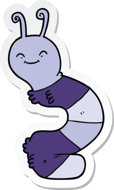 Bir insan tarafından çizilmiş mutlu tırtılın çıkartması.