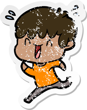 Bir insan tarafından çizilmiş gülen bir çizgi film karakterinin sıkıntılı çıkartması.