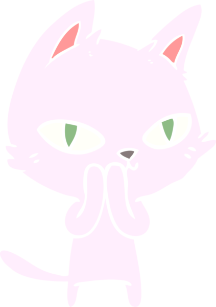 Bir insan tarafından çizilmiş düz renkli çizgi film kedisi.