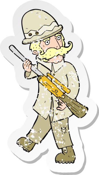 Bir insan tarafından çizilmiş büyük bir oyun avcısının gerilimli çıkartması.