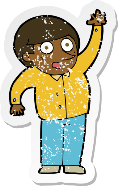 Bir insan tarafından çizilen soruyu soran bir çizgi film karakterinin gerilimli geçmiş yapıştırması.