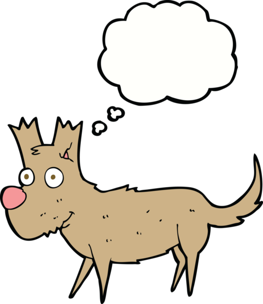 Düşünce baloncuğu bir insan tarafından çizilmiş küçük sevimli bir köpek.