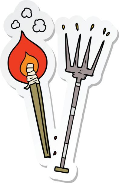 Çizgi film yabası çıkartması ve bir insan tarafından çizilmiş yanık damga.