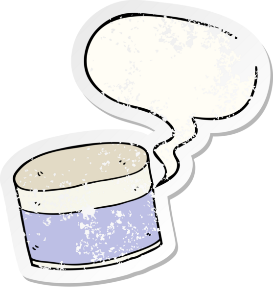 Konuşma baloncuğu olan bir çizgi film saksısı bir insan tarafından çizilmiş sıkıntılı eski bir çıkartma