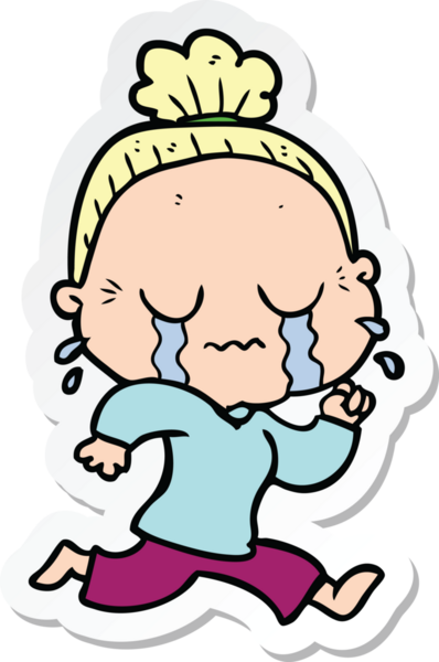 Bir insan tarafından çizilmiş, ağlayan yaşlı bir kadının çıkartması.