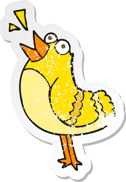 Bir insan tarafından çizilmiş karikatür kuşunun gerilmiş çıkartması.