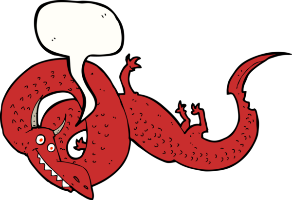 Bir insan tarafından çizilmiş konuşma balonlu Çin ejderhası.