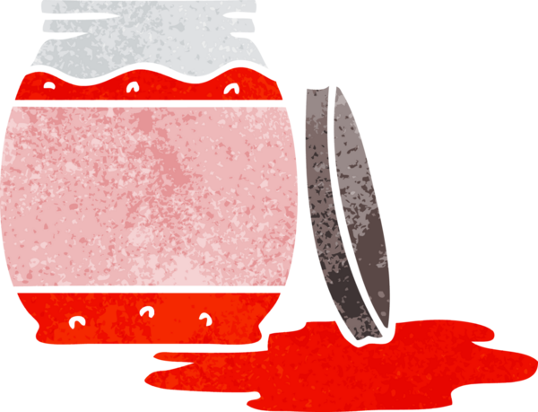 Bir insan tarafından çizilmiş çilek reçelinin retro karikatürü.