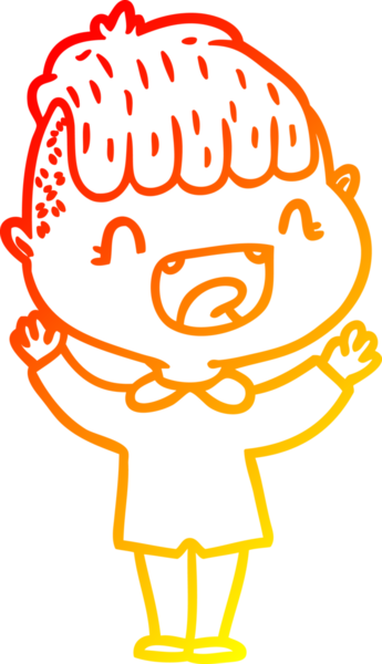 Bir çizgi film karakterinin sıcak çizgi çizimi. Bir insan tarafından çizilmiş mutlu çocuk.