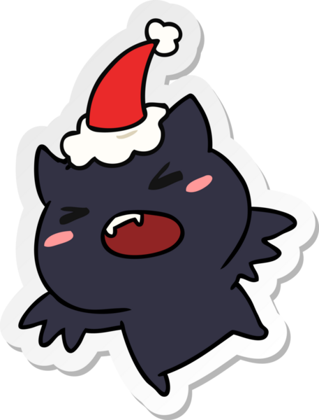 Bir insan tarafından çizilmiş kawaii yarasasının el çizimi Noel çıkartması.