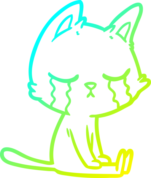 Bir insan tarafından çizilmiş ağlayan çizgi film kedisinin soğuk gradyan çizgisi