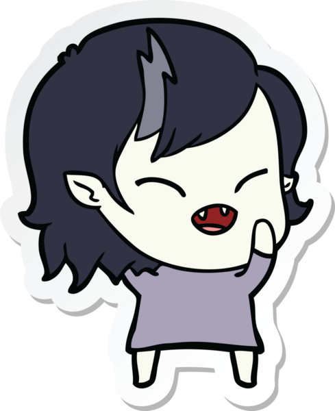 Bir insan tarafından çizilmiş, gülen vampir bir kızın çıkartması.