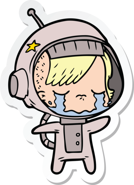 Bir insan tarafından çizilmiş, ağlayan astronot bir kızın çıkartması.