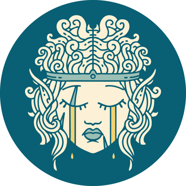 Retro Dövme Tarzı Ağlayan Elf Barbar karakter yüzü Bir insan tarafından çizilmiş