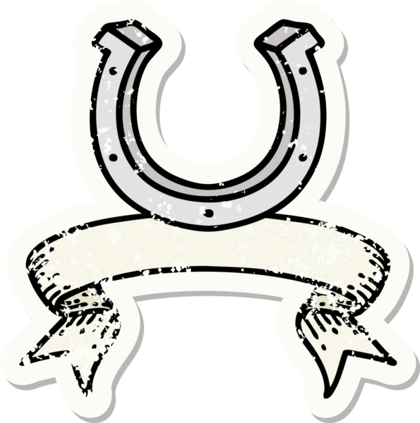 Bir insan tarafından çizilmiş at nalı dövmeli eski bir etiket.