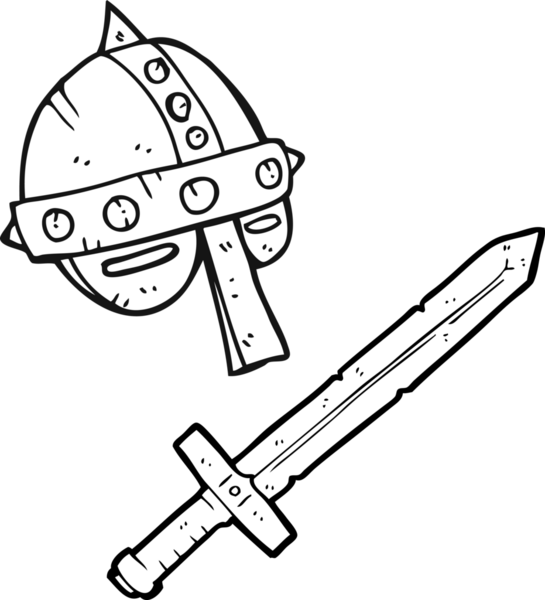 Bir insan tarafından çizilmiş siyah beyaz bir ortaçağ miğferi.