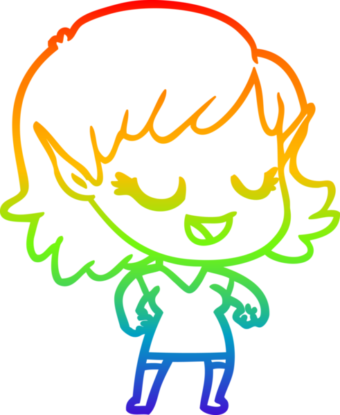 Gökkuşağı gradyan çizgisi mutlu çizgi film kızı bir insan tarafından çizilmiş.