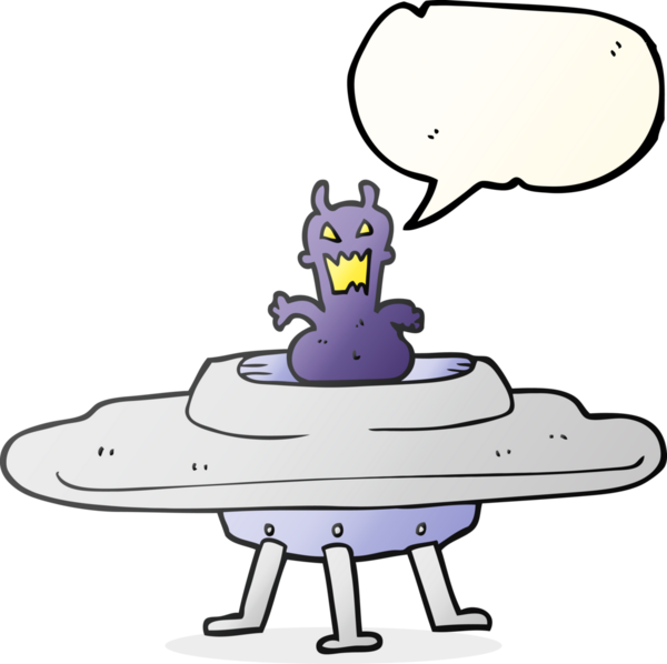 Bir insan tarafından çizilmiş uçan daire içindeki serbest konuşma balonu karikatürü.