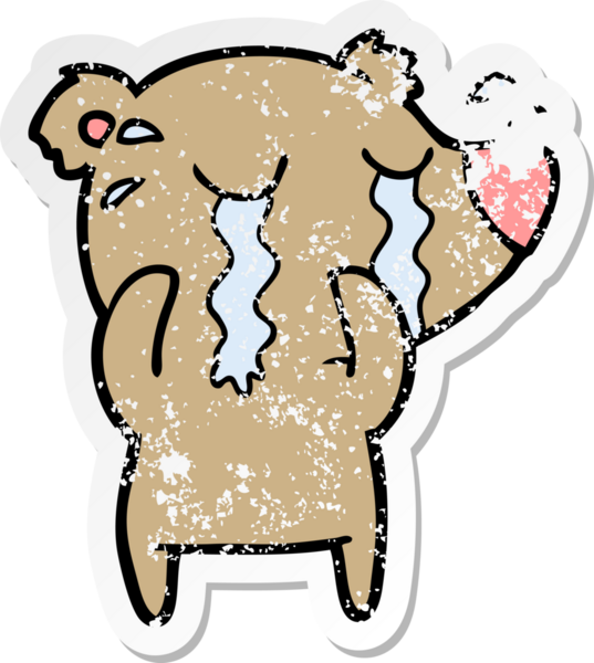 Bir insan tarafından çizilmiş ağlayan bir ayının sıkıntılı çıkartması.