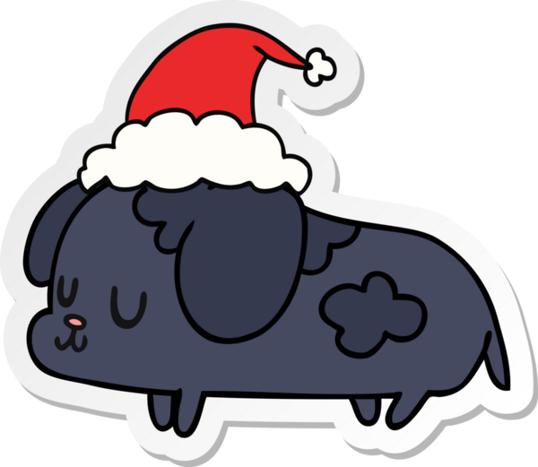 Bir insan tarafından çizilmiş kawaii köpeğinin el çizimi Noel çıkartması.
