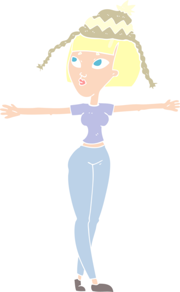 Bir insan tarafından çizilmiş şapkalı bir kadının düz renk çizimi