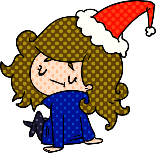 Bir insan tarafından çizilmiş Kawai kızının el çizimi Noel karikatürü.