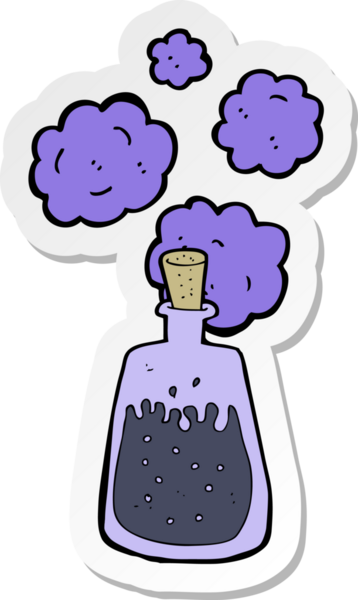 Bir insan tarafından çizilmiş sihirli bir iksirin yapıştırması.