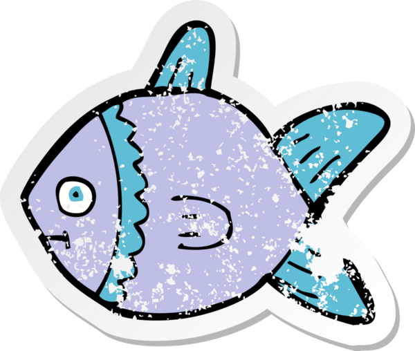 Bir insan tarafından çizilmiş karikatür balığının geriletilmiş çıkartması.