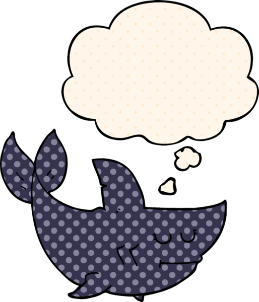 Çizgi roman tarzında bir insan tarafından çizilmiş düşünce baloncuğu olan çizgi film köpekbalığı.