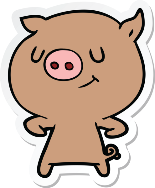 Bir insan tarafından çizilmiş mutlu çizgi film domuzu çıkartması.