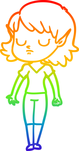 Gökkuşağı gradyan çizgi çizimi bir insan tarafından çizilmiş bir elf kızı