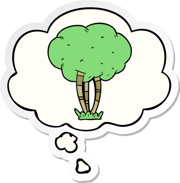 Düşünce baloncuğu insan tarafından çizilmiş bir çıkartma olan çizgi film ağacı.