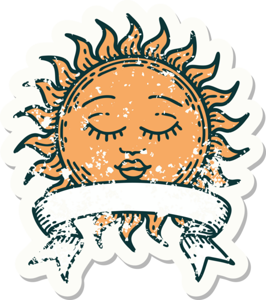 Bir insan tarafından çizilmiş güneşin bayrağı olan eski bir etiket