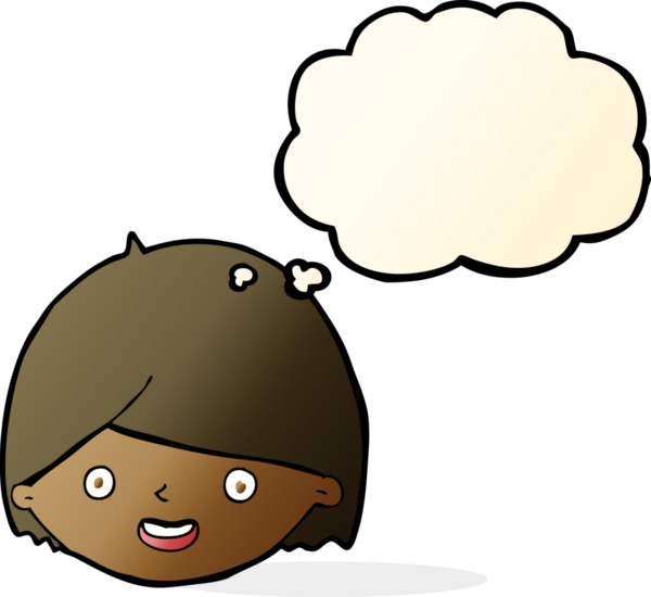 Bir insan tarafından çizilmiş düşünce baloncuklu mutlu bir yüz.