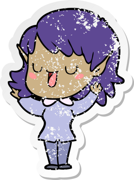 Bir insan tarafından çizilmiş karikatür elf kızının sıkıntılı çıkartması.