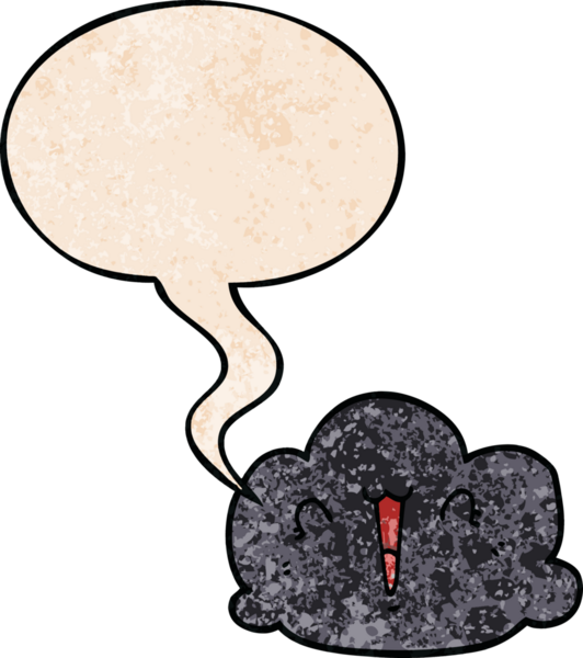 Bir insan tarafından çizilmiş eski moda konuşma baloncuklu mutlu bulut karikatürü