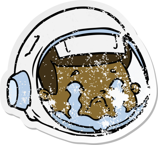 Karikatür astronotunun üzgün yüzü bir insan tarafından çizilmiş.