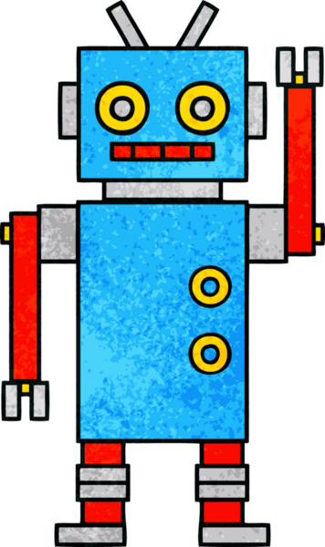 Bir insan tarafından çizilmiş dans eden bir robotun retro grunge dokusu.
